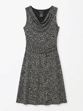 K Studio Collection Black White Polka Dot Cowl Neck Dress Sz 16 Sleeveless Midi